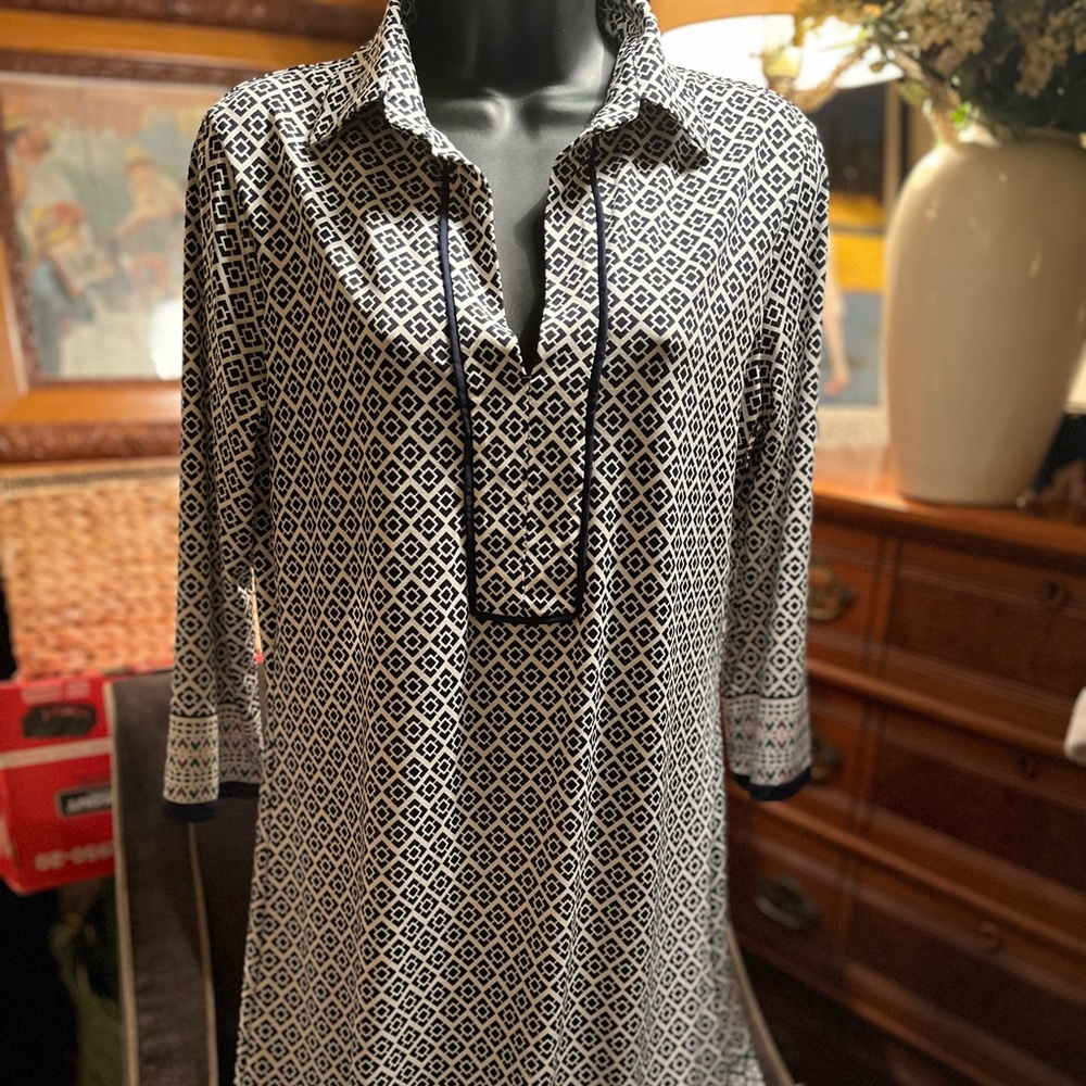 Max studio navy diamond print midi dress size M